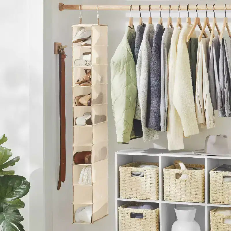Organizzatore per Scarpe da Appendere a 10 Ripiani Beige | Scarpiera da Armadio