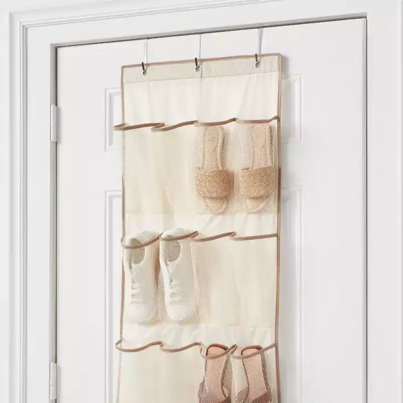 Organizzatore di Scarpe da Appendere alla Porta con 16 Ripiani in Rete Trasparente | Altezza 162 cm