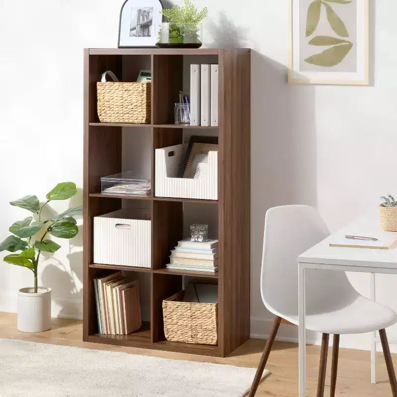 Libreria Decorativa da 8 Cubi in Noce | Mobile Contenitore da 146,8 cm