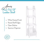 Scaffale a Scala a 4 Livelli da 13 Pollici con Contenitore Organizer | MDF Bianco