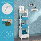 Scaffale a Scala a 4 Livelli da 13 Pollici con Contenitore Organizer | MDF Bianco