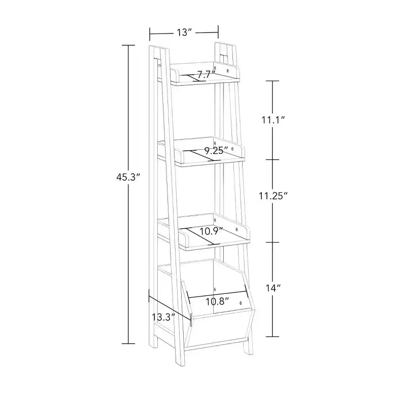 Scaffale a Scala a 4 Livelli da 13 Pollici con Contenitore Organizer | MDF Bianco