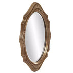 Specchio da Parete Ovale con Cornice in Legno e Dettaglio a Medaglione Floreale in Bronzo | 68,5x48 cm