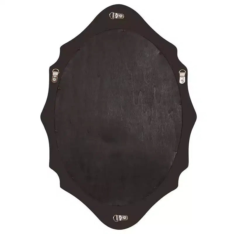 Specchio da Parete Ovale con Cornice in Legno e Dettaglio a Medaglione Floreale in Bronzo | 68,5x48 cm