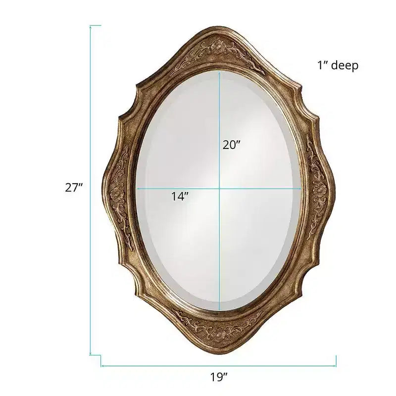 Specchio da Parete Ovale con Cornice in Legno e Dettaglio a Medaglione Floreale in Bronzo | 68,5x48 cm