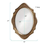 Specchio da Parete Ovale con Cornice in Legno e Dettaglio a Medaglione Floreale in Bronzo | 68,5x48 cm