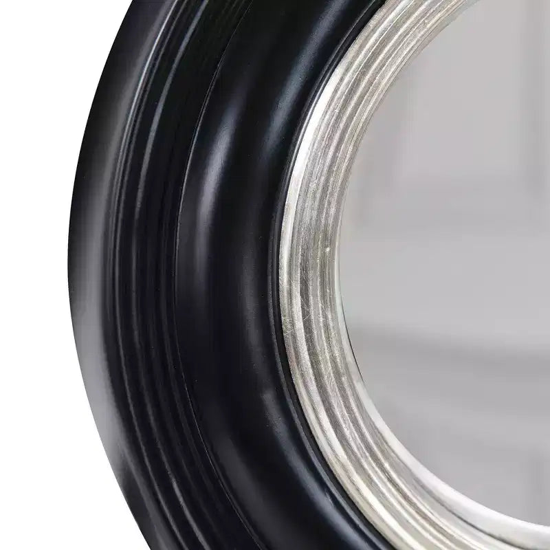 Specchio da parete convesso rotondo da 14" con accento nero opaco e inserto argentato