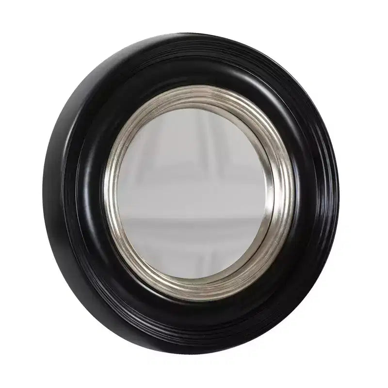 Specchio da parete convesso rotondo da 14" con accento nero opaco e inserto argentato