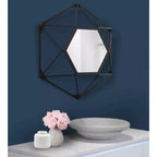 Specchio da parete geometrico 3D in metallo nero opaco da 16" | Specchio decorativo moderno