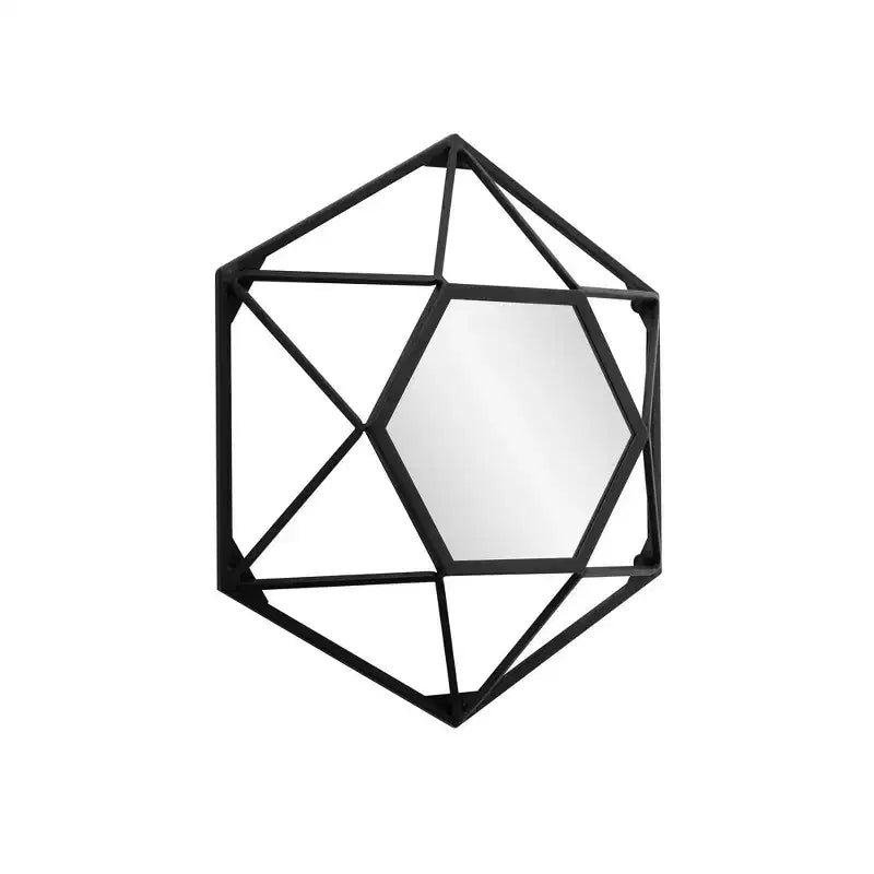 Specchio da parete geometrico 3D in metallo nero opaco da 16" | Specchio decorativo moderno
