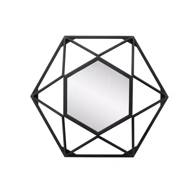 Specchio da parete geometrico 3D in metallo nero opaco da 16" | Specchio decorativo moderno