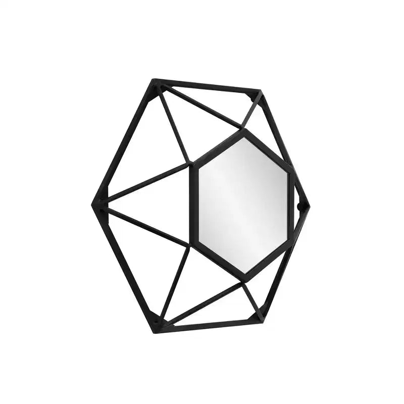 Specchio da parete geometrico 3D in metallo nero opaco da 16" | Specchio decorativo moderno