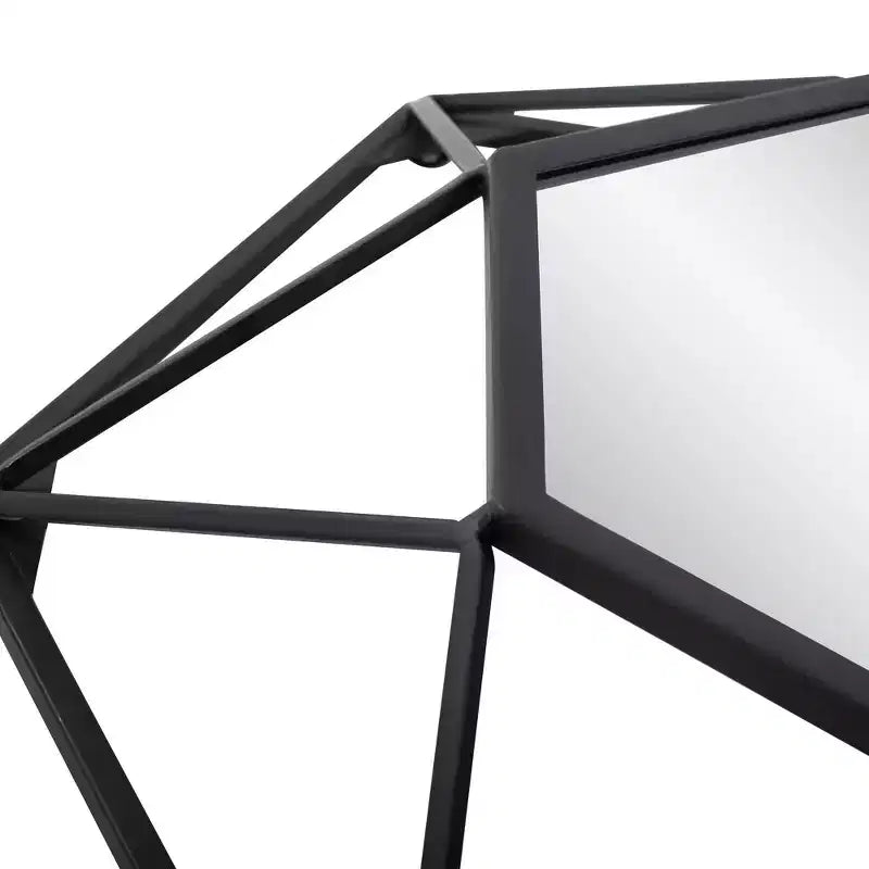 Specchio da parete geometrico 3D in metallo nero opaco da 16" | Specchio decorativo moderno