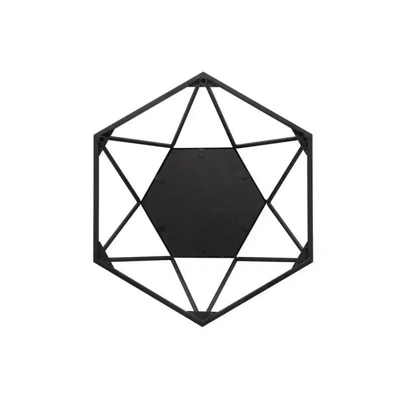 Specchio da parete geometrico 3D in metallo nero opaco da 16" | Specchio decorativo moderno