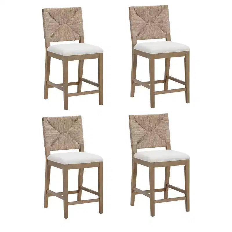 Nathan James Set of 4 Beacon Seagrass Counter Height Barstools Cream Boucle