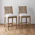 Set di 4 sgabelli da bar in Boucle color crema con schienale in erba marina, altezza bancone | Seduta da 62,2 cm