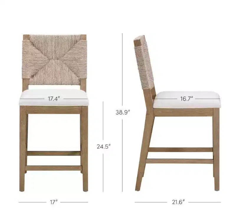 Set of 4 Seagrass Back Boucle Counter Height Barstools in Cream | 24.5" Seat