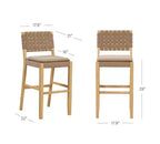 Set di 2 sgabelli da cucina Mid-Century | Similpelle intrecciata, struttura in legno massello, marrone
