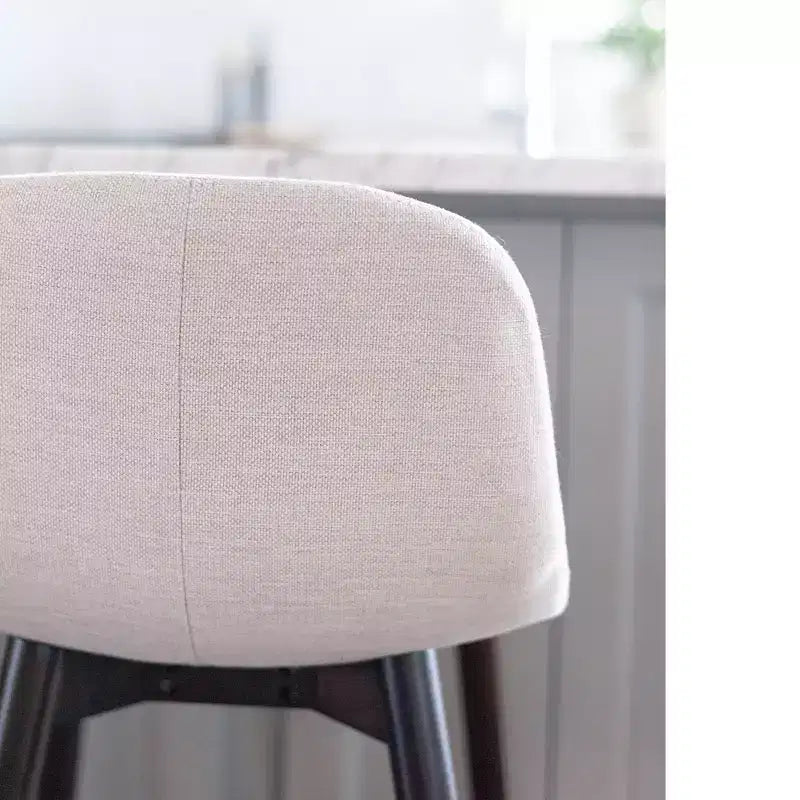Handcrafted Upholstered Counter Height Barstool with Back | Rubberwood Legs, Beige