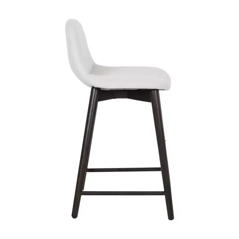 Sgabello da bancone artigianale rivestito con schienale | Gambe in legno di gomma, Beige