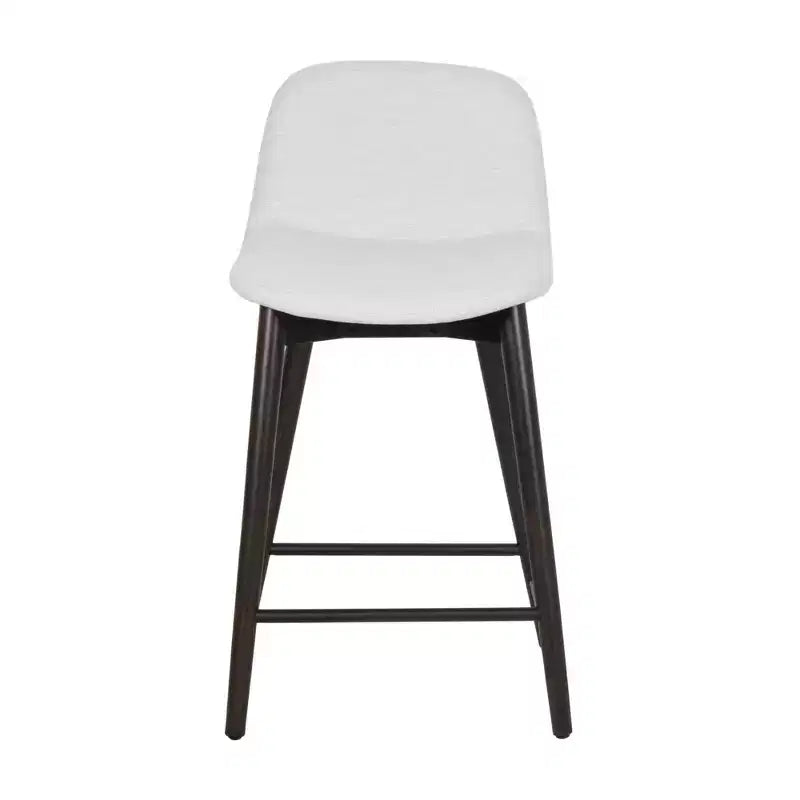 Sgabello da bancone artigianale rivestito con schienale | Gambe in legno di gomma, Beige