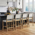 Set di 4 sgabelli da bancone Mid-Century Modern | Similpelle intrecciata e legno di quercia chiaro