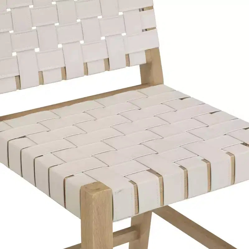 Set di 4 sgabelli da bancone Mid-Century Modern | Similpelle intrecciata e legno di quercia chiaro