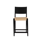 Set di 2 sgabelli da bancone Mid-Century | Seduta in corda intrecciata a mano, legno di hevea, nero opaco