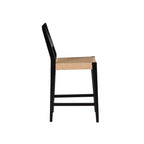 Set di 2 sgabelli da bancone Mid-Century | Seduta in corda intrecciata a mano, legno di hevea, nero opaco