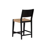 Set di 2 sgabelli da bancone Mid-Century | Seduta in corda intrecciata a mano, legno di hevea, nero opaco