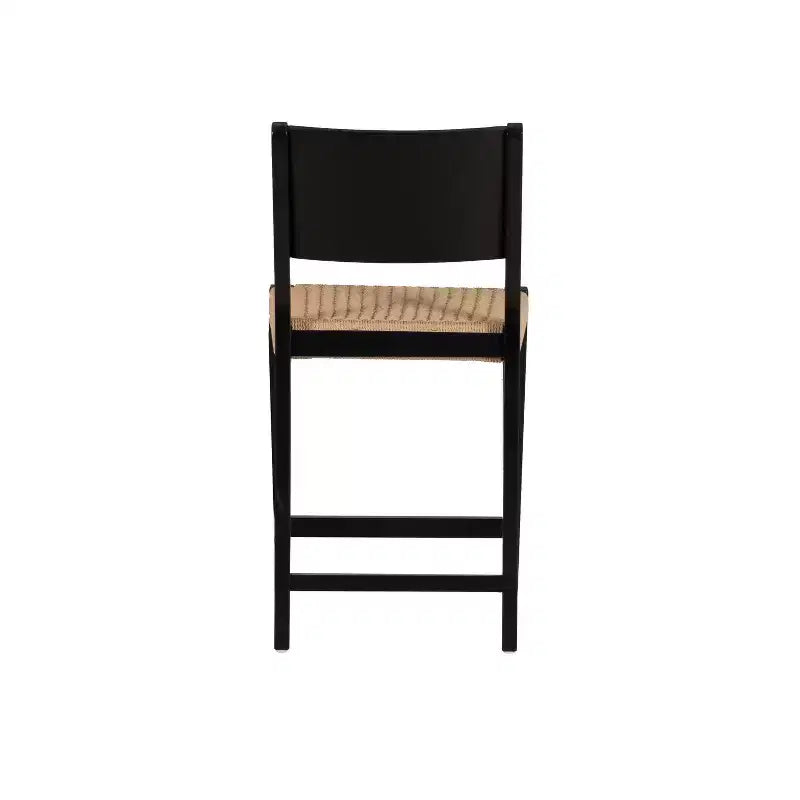 Set di 2 sgabelli da bancone Mid-Century | Seduta in corda intrecciata a mano, legno di hevea, nero opaco