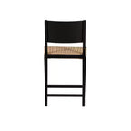 Set di 2 sgabelli da bancone Mid-Century | Seduta in corda intrecciata a mano, legno di hevea, nero opaco