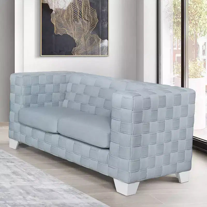 Divanetto 63" in ciniglia verde acqua chiaro con gambe in legno bianco | Divano moderno a 2 posti