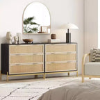 Comodino in rattan a 3 cassetti in nero e rovere chiaro | Contenitore da letto Boho