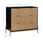 Comodino in rattan a 3 cassetti in nero e rovere chiaro | Contenitore da letto Boho