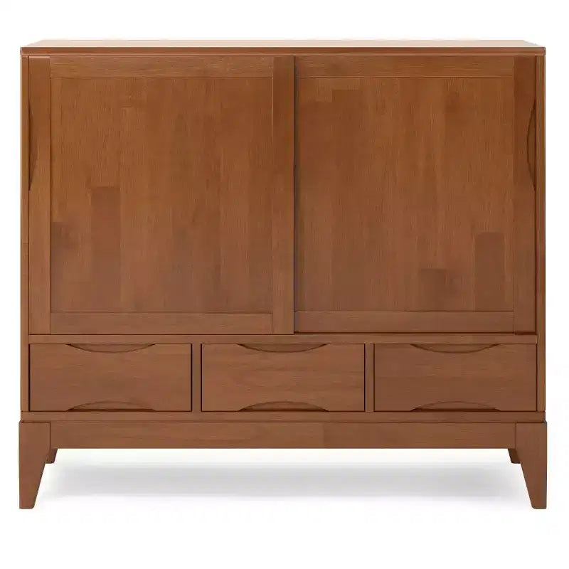 Mobiletto in legno massello con contenitore medio, marrone teak