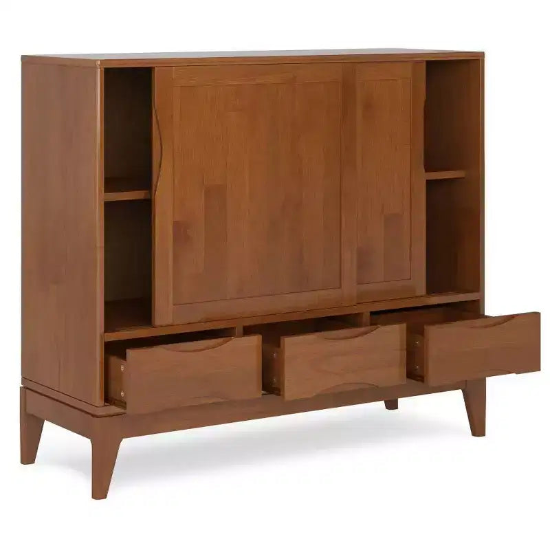 Mobiletto in legno massello con contenitore medio, marrone teak