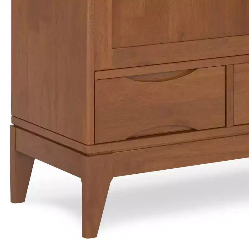 Mobiletto in legno massello con contenitore medio, marrone teak