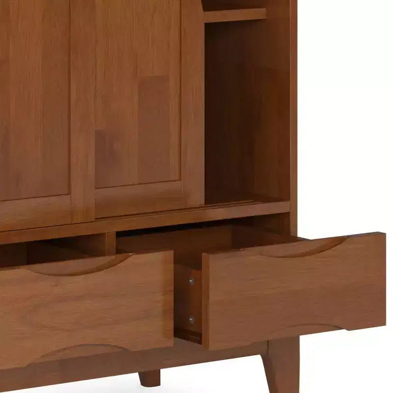 Mobiletto in legno massello con contenitore medio, marrone teak