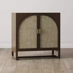 Mobile Consolle Boho in Legno con Ante ad Arco in Rattan Marrone Scuro