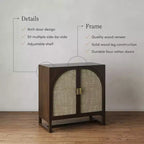 Mobile Consolle Boho in Legno con Ante ad Arco in Rattan Marrone Scuro