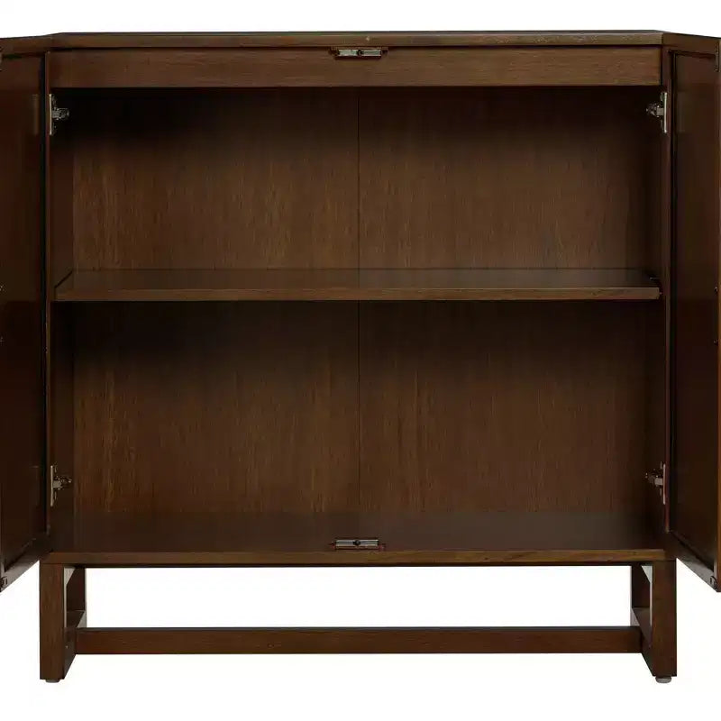 Mobile Consolle Boho in Legno con Ante ad Arco in Rattan Marrone Scuro
