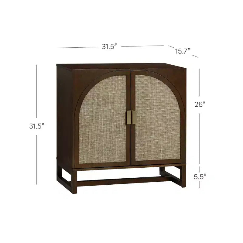 Mobile Consolle Boho in Legno con Ante ad Arco in Rattan Marrone Scuro