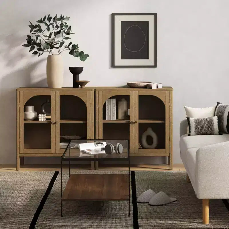 Mobile Consolle con Ante Curve in Vetro Temperato Marrone | Credenza Buffet