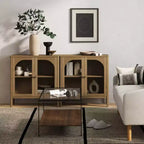 Mobile Consolle con Ante Curve in Vetro Temperato Marrone | Credenza Buffet
