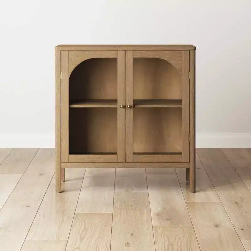 Mobile Consolle con Ante Curve in Vetro Temperato Marrone | Credenza Buffet