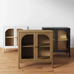 Mobile Consolle con Ante Curve in Vetro Temperato Marrone | Credenza Buffet