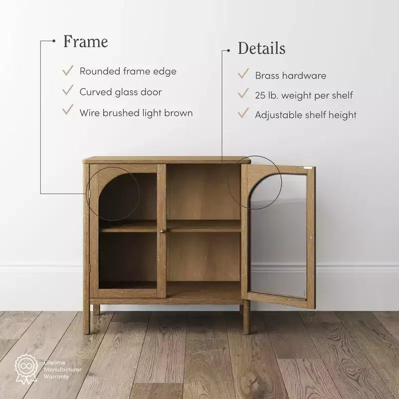 Mobile Consolle con Ante Curve in Vetro Temperato Marrone | Credenza Buffet