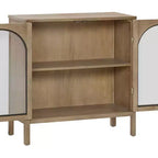 Mobile Consolle con Ante Curve in Vetro Temperato Marrone | Credenza Buffet