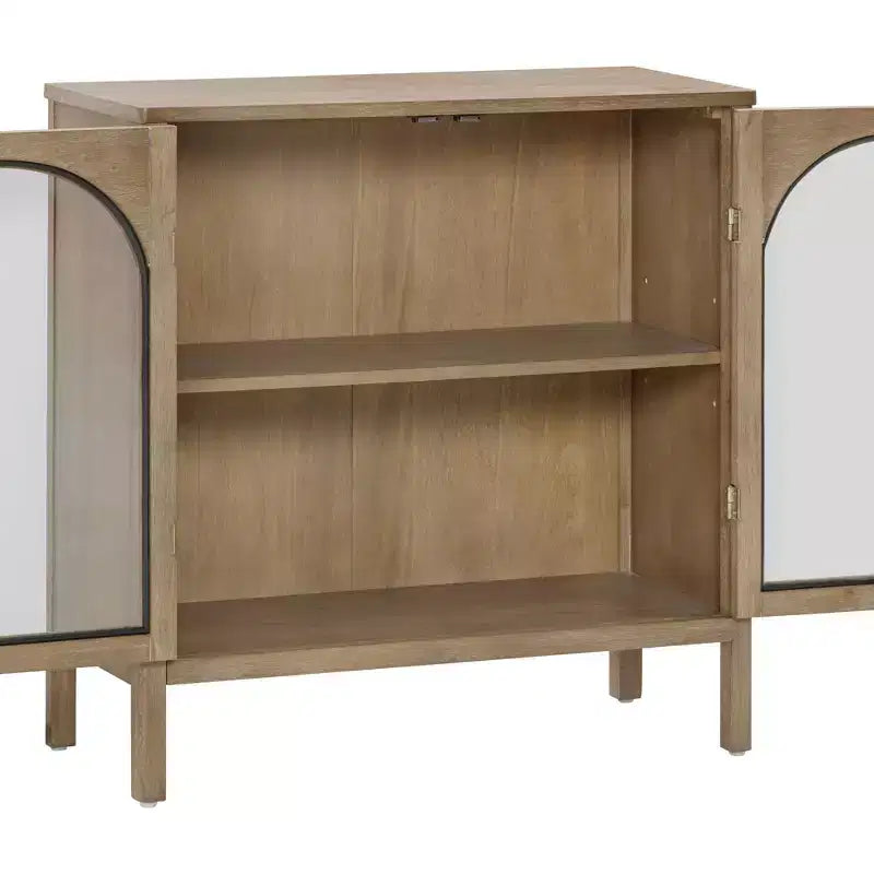 Mobile Consolle con Ante Curve in Vetro Temperato Marrone | Credenza Buffet